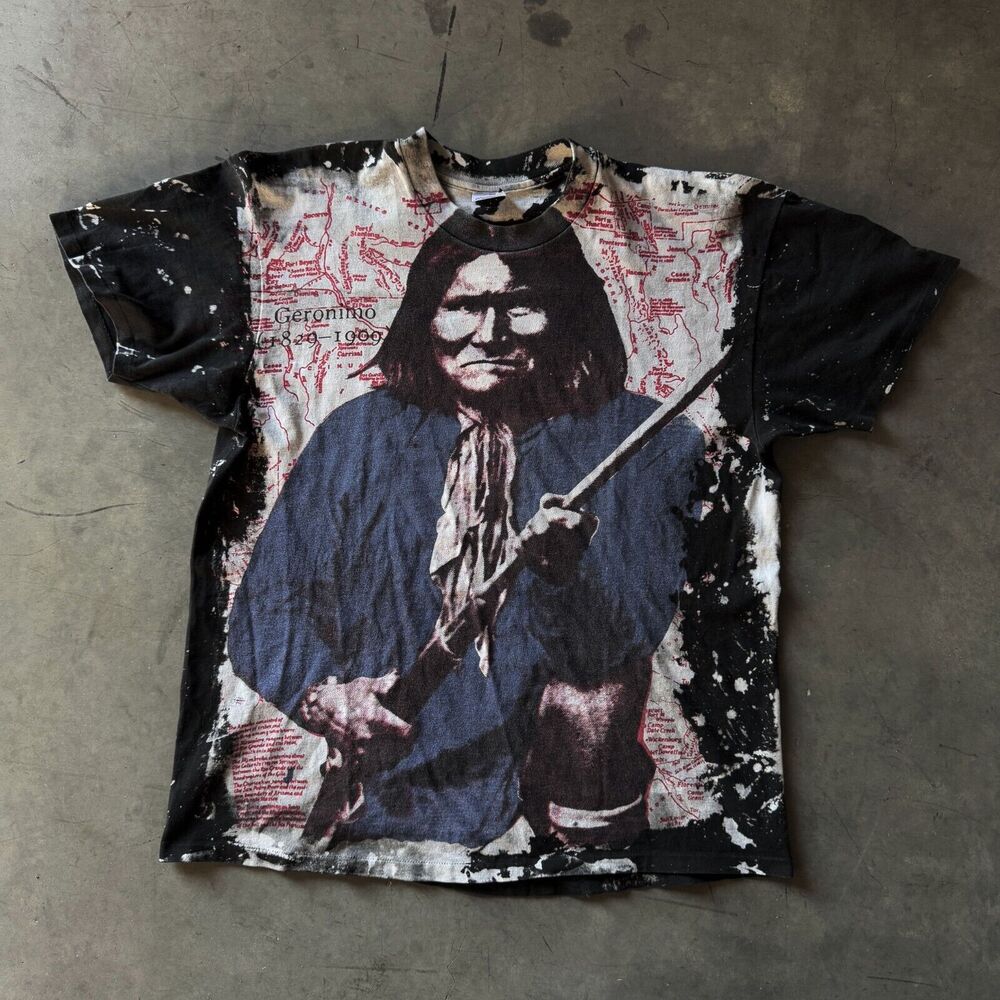 Vintage 90’s Mosquitohead Geronimo Aop All Over Print Apache Tribe Leader Tee XL
